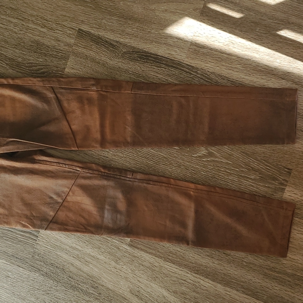 Brown Faux Leather Pleather Edgy Leggings - Picture 4 of 8